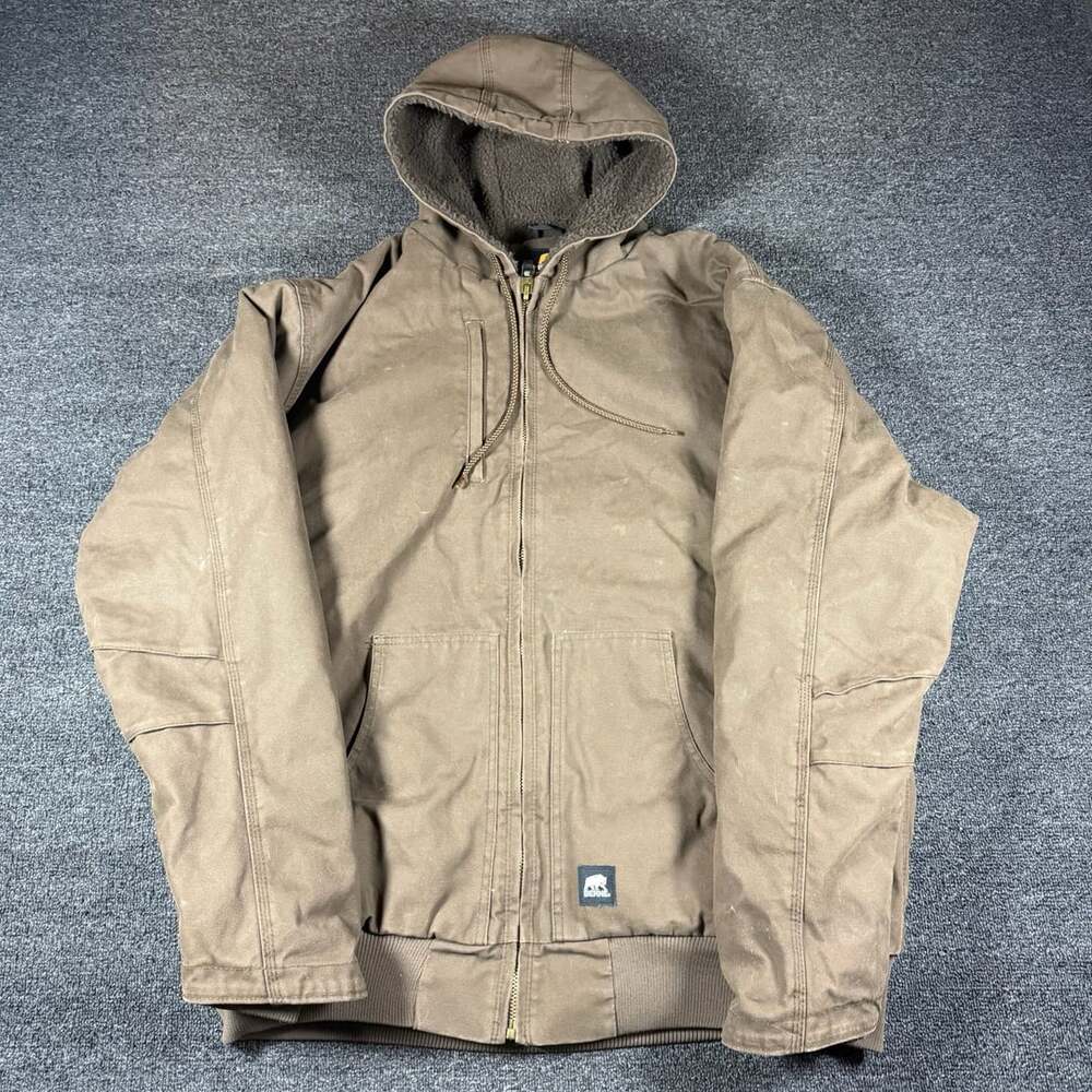 Berne Workwear Men's 2XL Brown Duck Canvas Sherpa Lined Full Zip Hooded Jacket